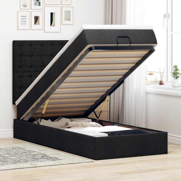 ARDEBO.de - Ottoman-Bett mit Matratze & LEDs Schwarz 90x190 cm Stoff