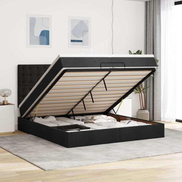ARDEBO.de - Ottoman-Bett mit Matratzen Schwarz 200x200 cm Stoff