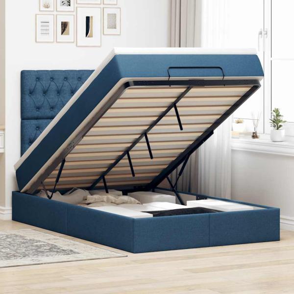 ARDEBO.de - Ottoman-Bett mit Matratze Blau 120x190 cm Stoff