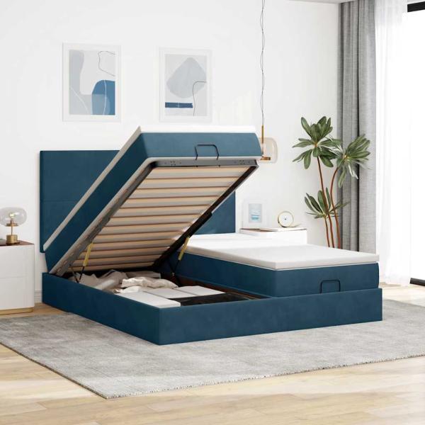 ARDEBO.de - Ottoman-Bett mit Matratzen Dunkelblau 160x200 cm Samt