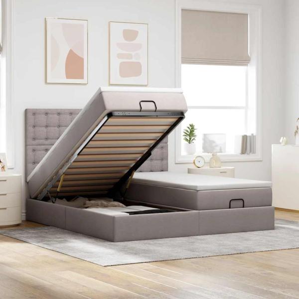 ARDEBO.de - Ottoman-Bett mit Matratzen Taupe 180x200 cm Stoff