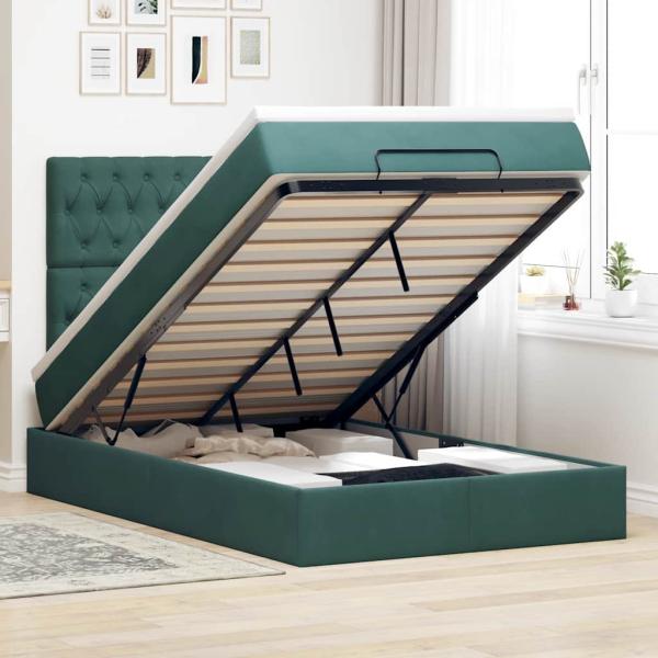 ARDEBO.de - Ottoman-Bett mit Matratzen Dunkelgrün 120x190 cm Samt