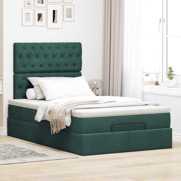 Ottoman-Bett mit Matratzen Dunkelgrün 120x190 cm Samt