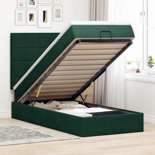 ARDEBO.de - Ottoman-Bett mit Matratzen Dunkelgrün 90x190 cm Samt