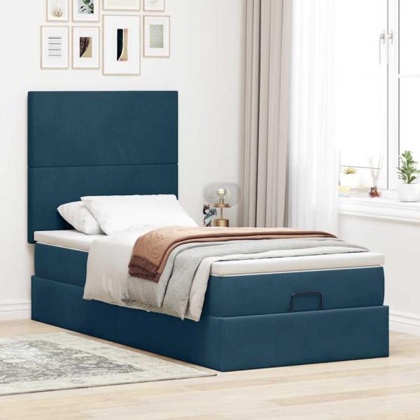 Ottoman-Bett mit Matratzen Dunkelblau 80x200 cm Samt