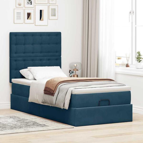 Ottoman-Bett mit Matratzen Dunkelblau 90x190 cm Samt