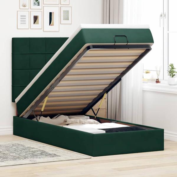ARDEBO.de - Ottoman-Bett mit Matratzen & LEDs Dunkelgrün 90x190 cm Samt