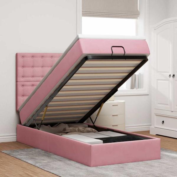 ARDEBO.de - Ottoman-Bett mit Matratzen & LEDs Rosa 80x200 cm Samt