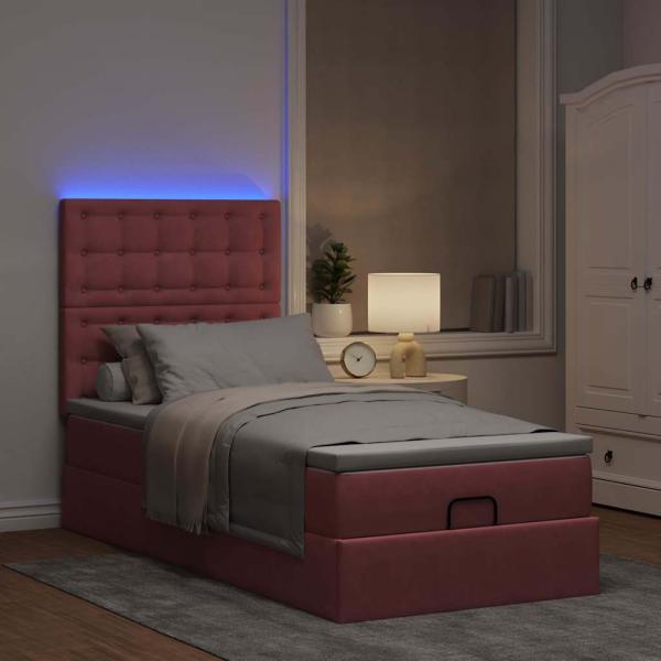 Ottoman-Bett mit Matratzen & LEDs Rosa 80x200 cm Samt