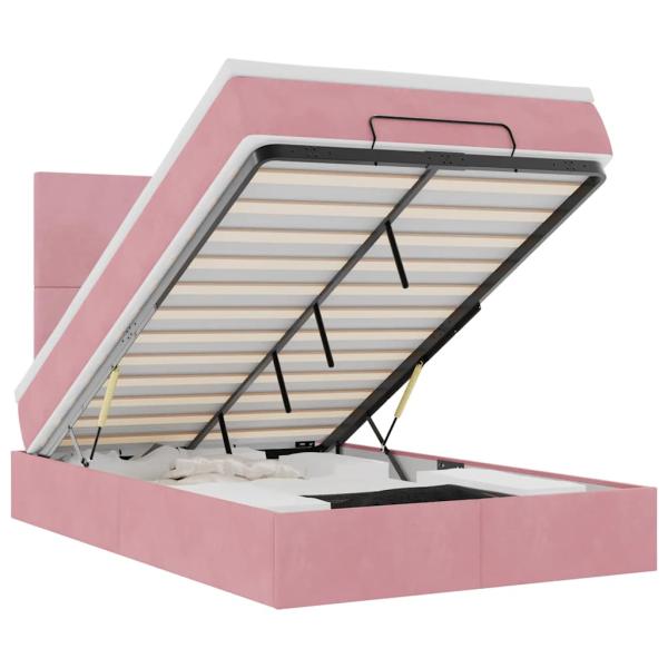 Ottoman-Bett mit Matratzen & LEDs Rosa 120x190 cm Samt