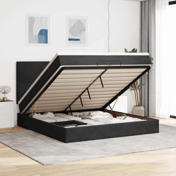 ARDEBO.de - Ottoman-Bett mit Matratzen & LEDs Schwarz 200x200 cm Samt