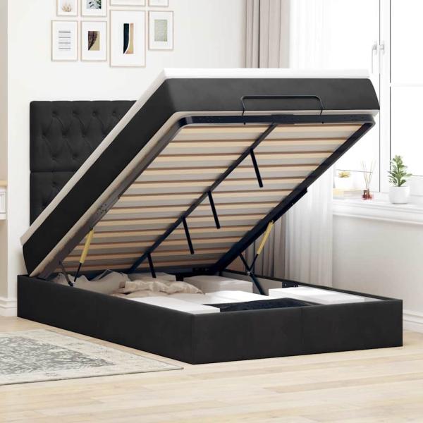 ARDEBO.de - Ottoman-Bett mit Matratzen & LEDs Schwarz 120x190 cm Samt