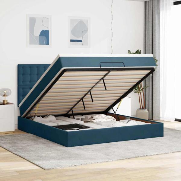 ARDEBO.de - Ottoman-Bett mit Matratzen Dunkelblau 200x200 cm Samt