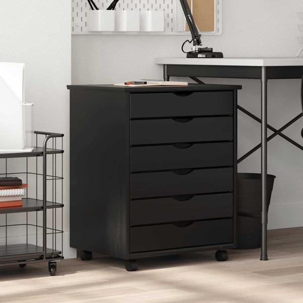 ARDEBO.de - Rollschrank mit Schubladen MOSS Schwarz Massivholz Kiefer
