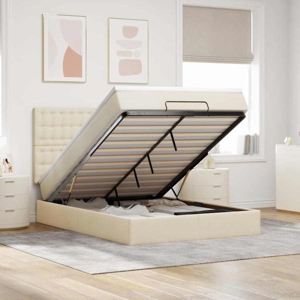 ARDEBO.de - Ottoman-Bett mit Matratze & LEDs Creme 140x190 cm Stoff