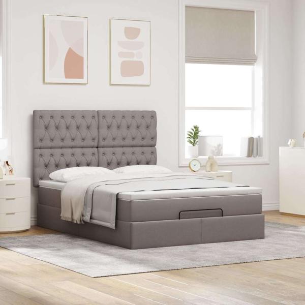 Ottoman-Bett mit Matratze Taupe 140x190 cm Stoff