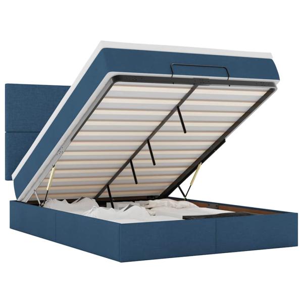 Ottoman-Bett mit Matratze & LEDs Blau 140x190 cm Stoff