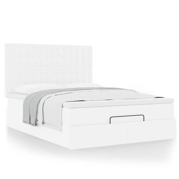 Ottoman-Bett mit Matratze Weiß 140x190 cm Kunstleder