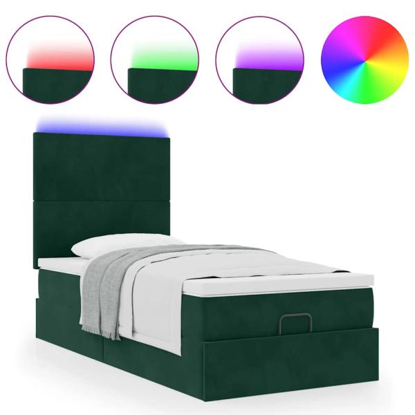 Ottoman-Bett mit Matratzen & LEDs Dunkelgrün 80x200 cm Samt