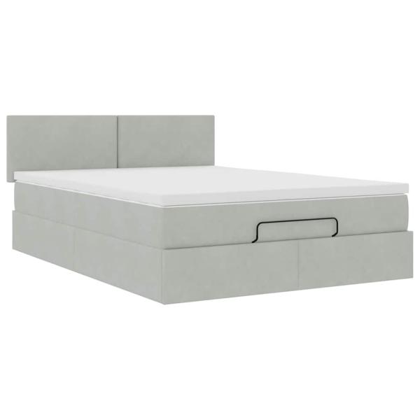 Ottoman-Bett mit Matratze & LEDs Hellgrau 140x190 cm Samt