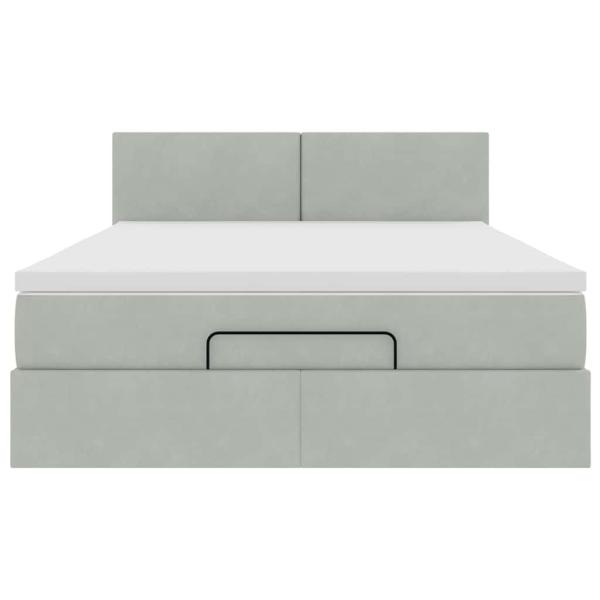 Ottoman-Bett mit Matratze & LEDs Hellgrau 140x190 cm Samt