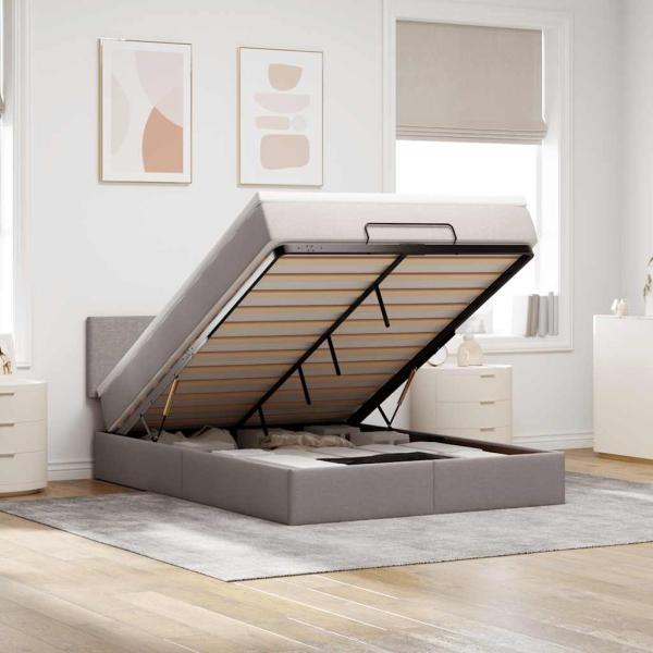 ARDEBO.de - Ottomanische Bett mit Matratze & LEDs Taupe 140x190 cm Stoff