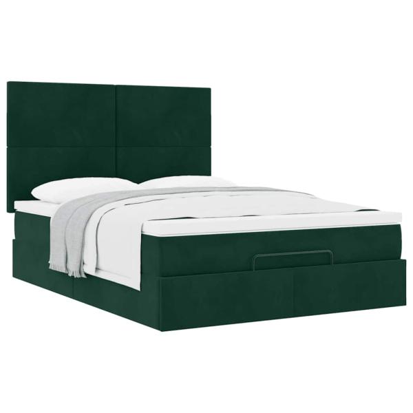 Ottoman-Bett mit Matratzen Dunkelgrün 140x190 cm Samt