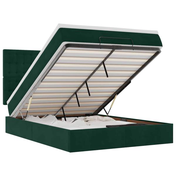 Ottoman-Bett mit Matratzen & LEDs Dunkelgrün 140x190 cm Samt