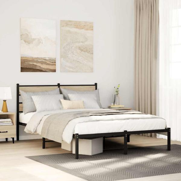 ARDEBO.de - Metallbett ohne Matratze Sonoma-Eiche 140x190 cm
