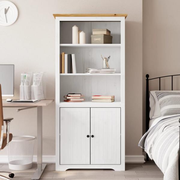 ARDEBO.de - B?cherregal BODO Wei? und Braun 82x40x173 cm Massivholz Kiefer