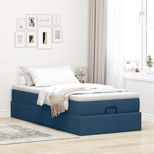 Ottoman-Bett mit Matratze Blau 80x200 cm Stoff