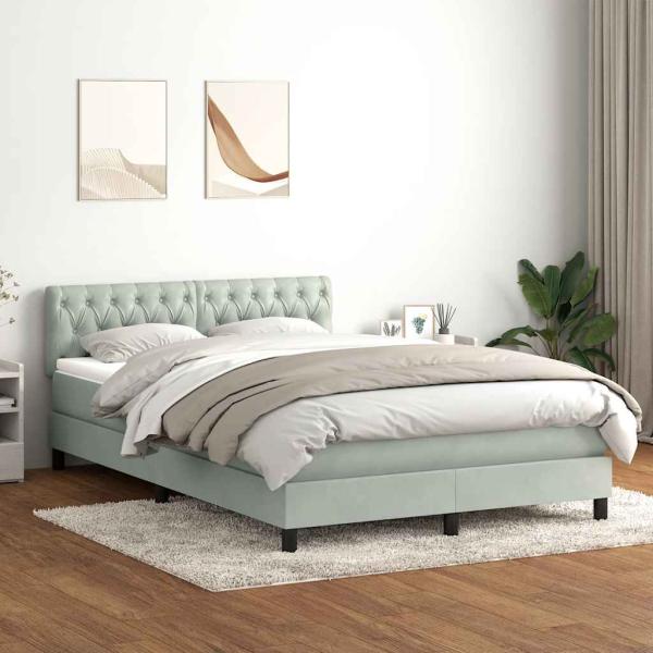 ARDEBO.de - Boxspringbett mit Matratze & LED Hellgrau 160x210 cm Samt