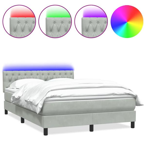 Boxspringbett mit Matratze & LED Hellgrau 160x210 cm Samt