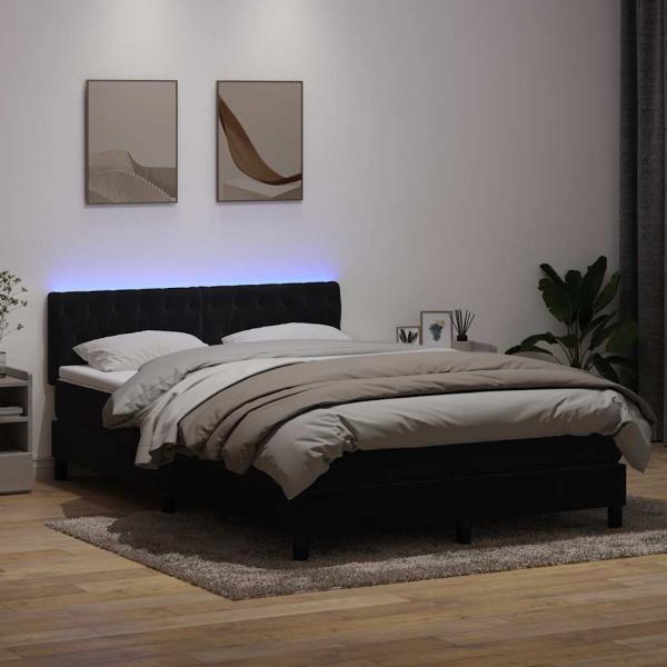 Boxspringbett mit Matratze & LED Schwarz 160x210 cm Samt