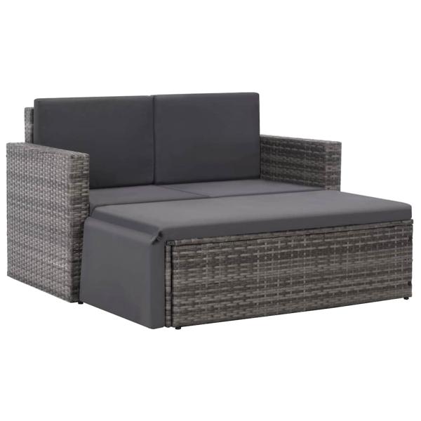 ARDEBO.de - 2-tlg. Garten-Lounge-Set mit Auflagen Poly Rattan Grau