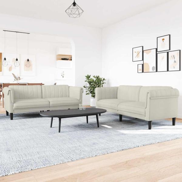 ARDEBO.de - 2-tlg. Sofagarnitur Creme Samt