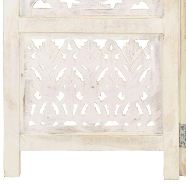 3tlg. Raumteiler Handgeschnitzt Weiß 120×165cm Mango Massivholz