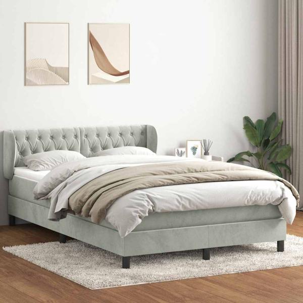 ARDEBO.de - Boxspringbett mit Matratze Hellgrau 160x210 cm Samt