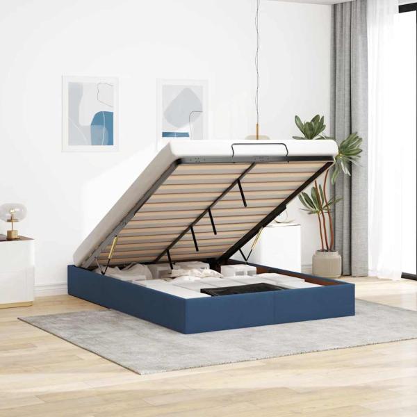 ARDEBO.de - Ottoman-Bett ohne Matratze Blau 140x190 cm Stoff