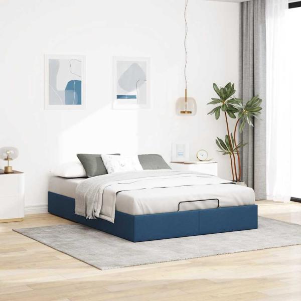 Ottoman-Bett ohne Matratze Blau 140x190 cm Stoff