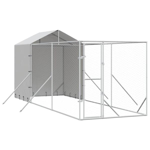 Outdoor-Hundezwinger mit Dach Silbern 2x6x2,5m Verzinkter Stahl