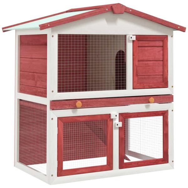 ARDEBO.de - Kaninchenstall 3 Türen Rot Holz