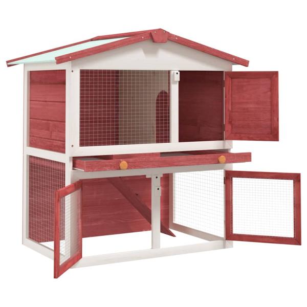 Kaninchenstall 3 Türen Rot Holz