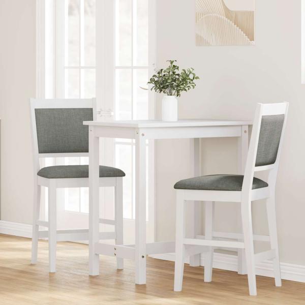 Barhocker mit Kissen 2 Stk. Weiß Massivholz Gummibaum