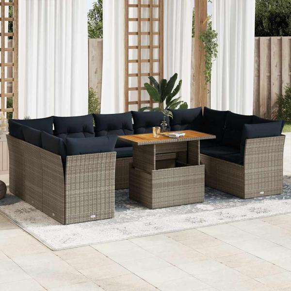 ARDEBO.de - 10-tlg. Garten-Sofagarnitur mit Kissen Grau Poly Rattan