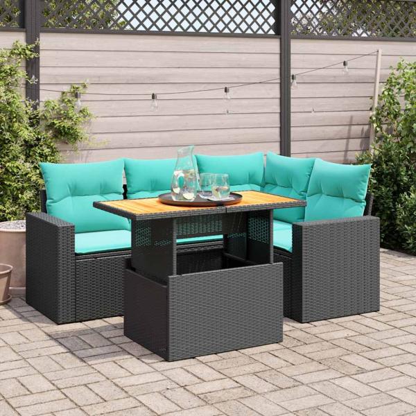 ARDEBO.de - 5-tlg. Garten-Sofagarnitur mit Kissen Schwarz Poly Rattan