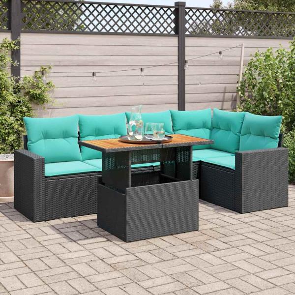 ARDEBO.de - 6-tlg. Garten-Sofagarnitur mit Kissen Schwarz Poly Rattan