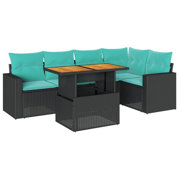 6-tlg. Garten-Sofagarnitur mit Kissen Schwarz Poly Rattan