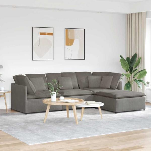 ARDEBO.de - Modulares Sofa mit Fußhocker Kissen Cordstoff Hellgrau