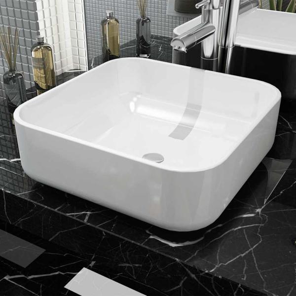ARDEBO.de - Waschbecken Quadratisch Keramik Wei? 39x39x13,5 cm